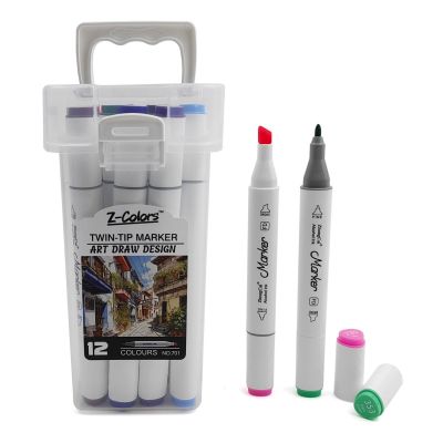 طقم الوان ارت ماركر مثلثة ناحيتين 12 لون سن مدور ومشطوف ع.PP بيد Z Colors رقم 701