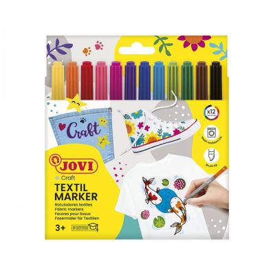 طقم ماركر الوان للقماش جوفى 12لون سن مدور علبة كرتون رقم 1410