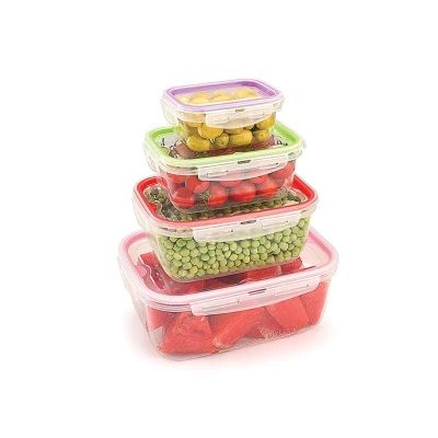 طقم علبة حفظ طعام بلاستيك شفاف مربع بالغطاء لوك فيت 4ق مقاس0.45-1-2-4لت