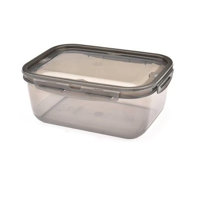 علبة حفظ طعام بلاستيك شفاف بالغطاء لوك فيت رمادى مقاس4لتر