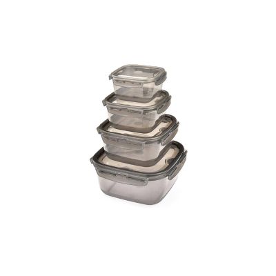 طقم علبة حفظ طعام بلاستيك شفاف بالغطاء لوك فيت رمادى4ق مقاس0.4-0.7-1.3-2.4لتر