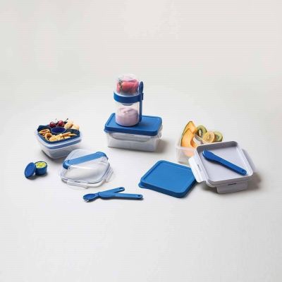 لانش بوكس شفاف تو جو + شوكة + ملعقة +سكينة+بولة صوص مقاس 0.950لتر رقم HSM8440TL