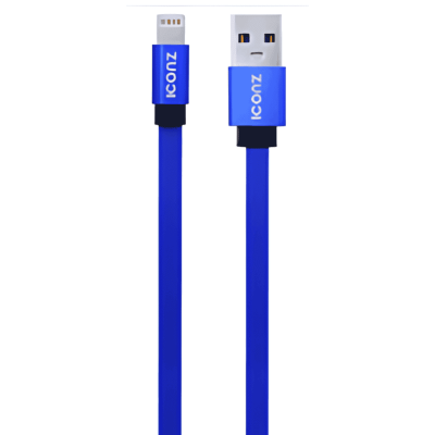 كابل شاحن 1 متر ICONZ Flat Lightning Blue USB رقم UC01L