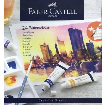 طقم الوان مائية انابيب 9مللى 24لون علبة كرتون + فرشة +بالتة الوان 14عين رقم 169624