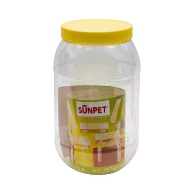 برطمان بلاستيك دائرى شفاف بغطا اصفر 4000م البين