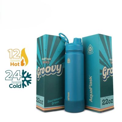 زجاجة مياه حرارى ستانلس ستيل بعليقة + قاعدة Retro Groovy - Sacramento Green 22oz 650ml رقم AF-V98 AquaFlask