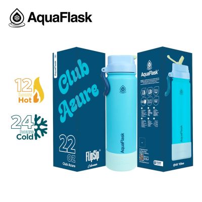 زجاجة مياه حرارى ستانلس ستيل بعليقة + قاعدة Colorwave Flip Sip Club Azure 22oz 650ml رقم AF-W195 AquaFlask