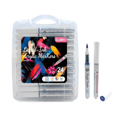 Z-Colors Liquid ink Acrylic Brush Marker Set 24 Colors – No. 525