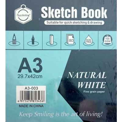 اسكتش رسم كعب سلك هارد كفر 29.7*42سم 80ورقة 100جم Keep Smiling رقم A3-003